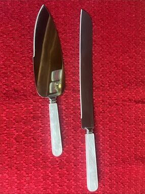 Vintage-Cake Knife & Server Set-Faux Mother of Pearl-Stainless Steel, England